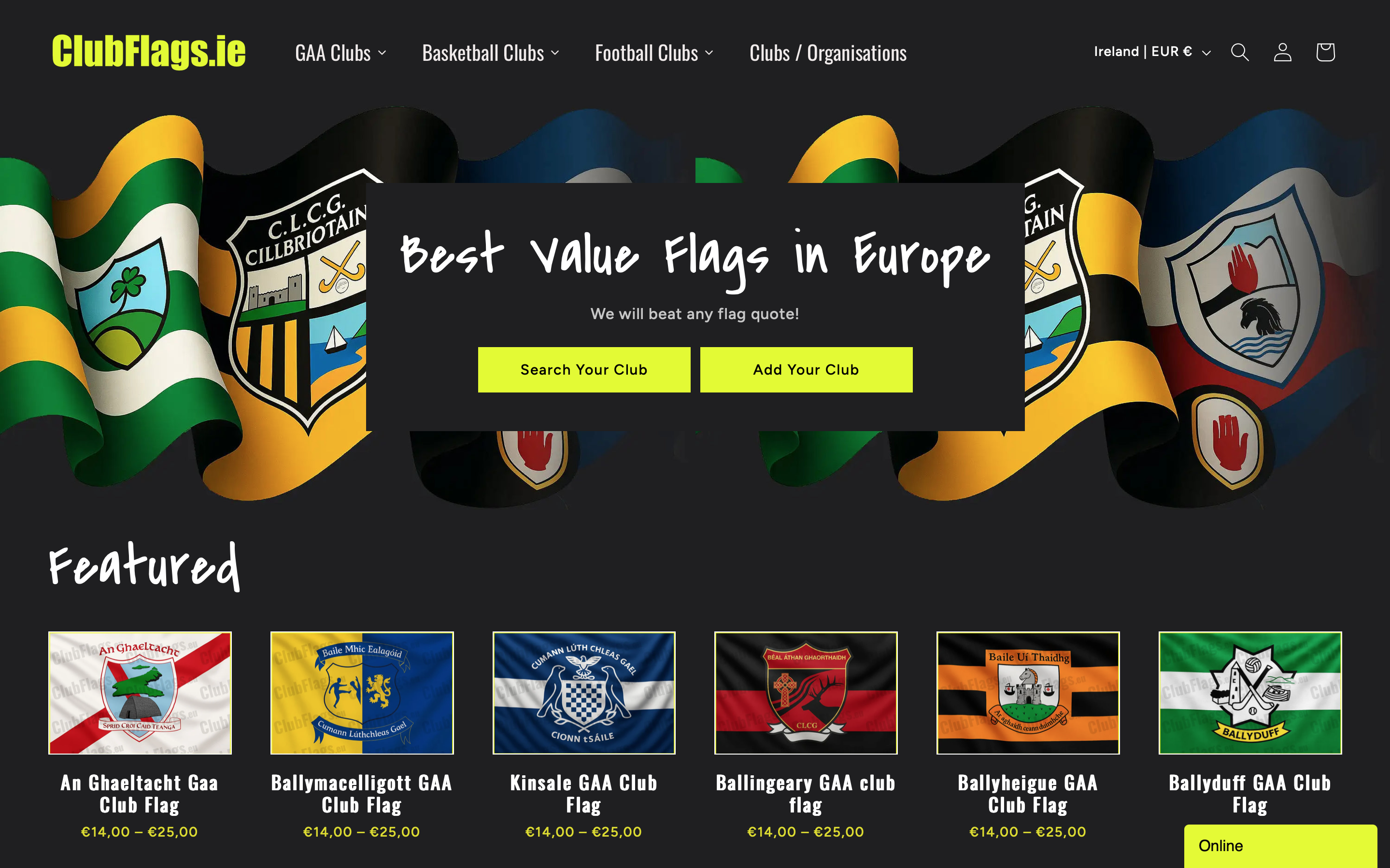 ClubFlags.ie ecommerce website screenshot